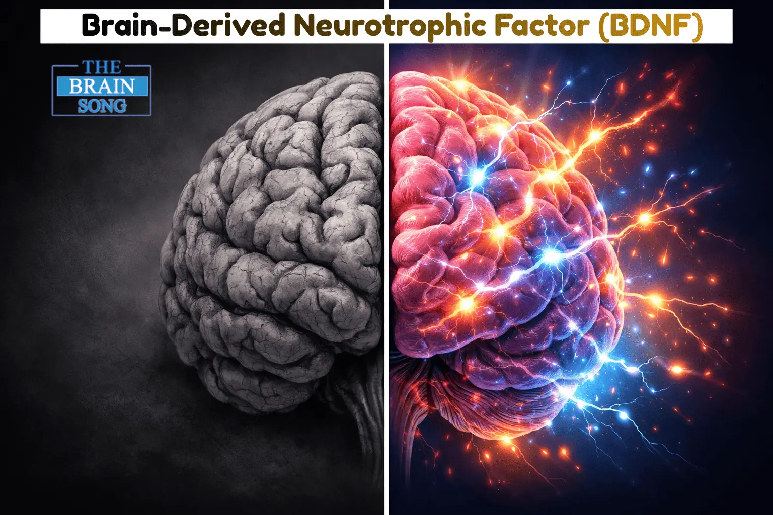 Brain-Derived Neurotrophic Factor (BDNF) — dull inactive brain vs activated energised brain