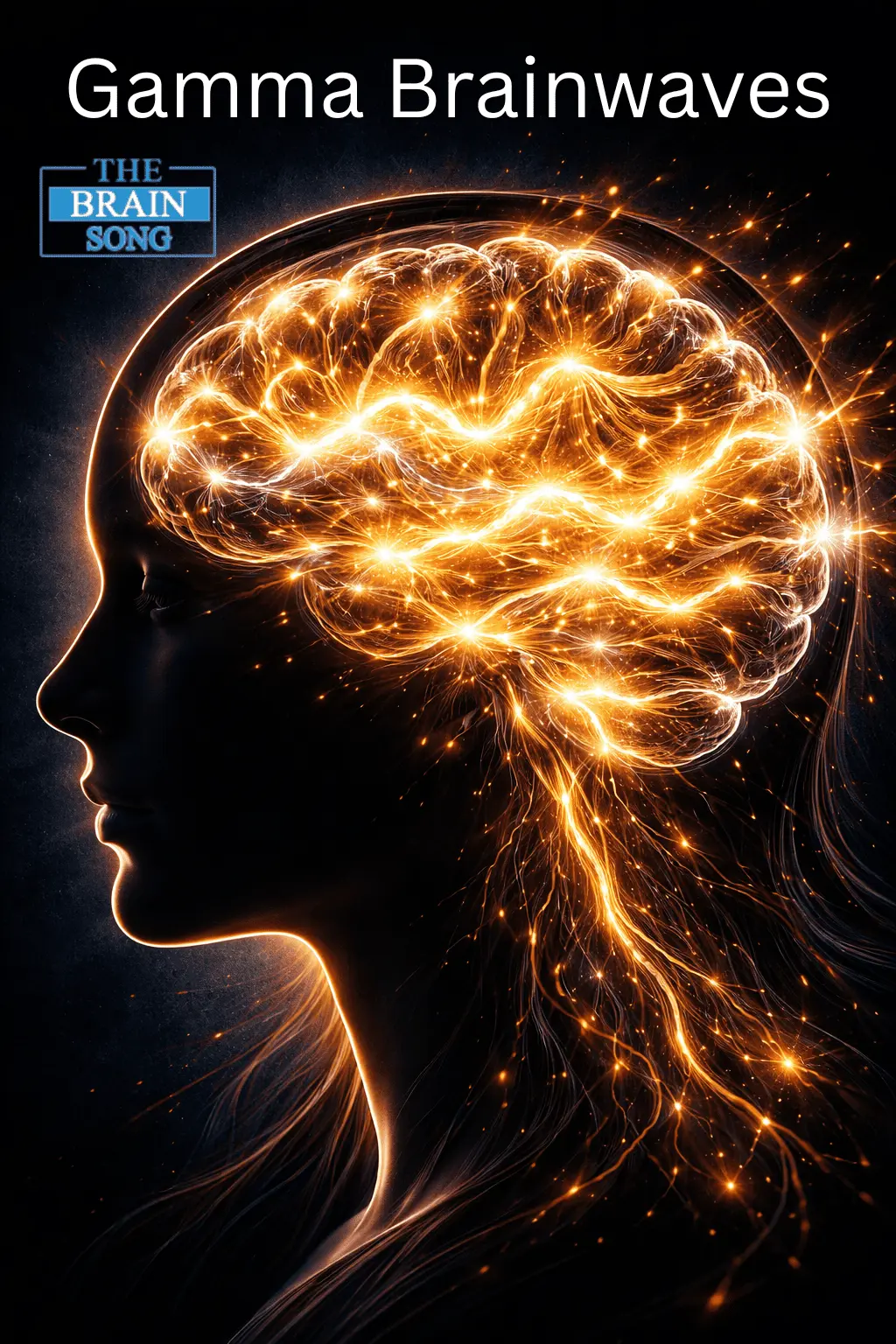 Gamma Brainwaves — illuminated neural activity inside a human brain silhouette