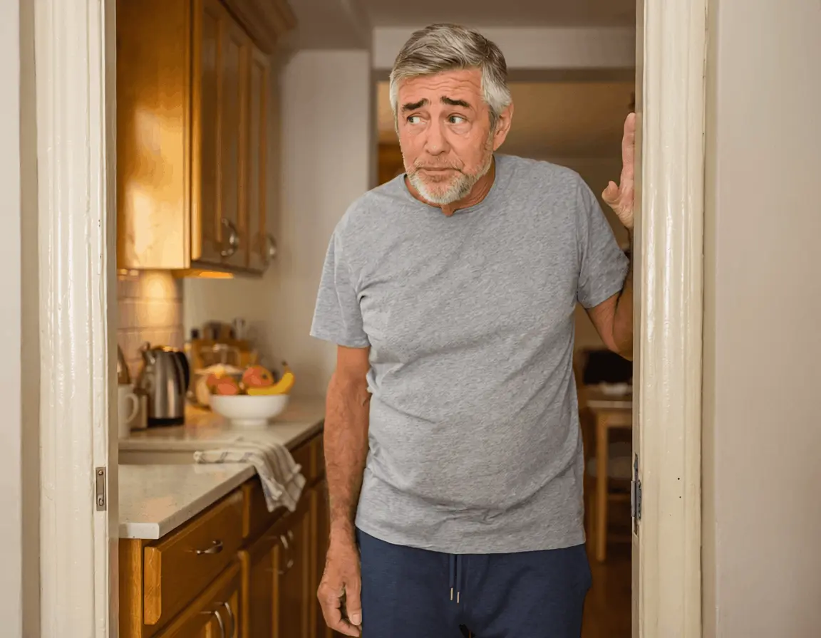 Man standing in doorway confused about why he walked in